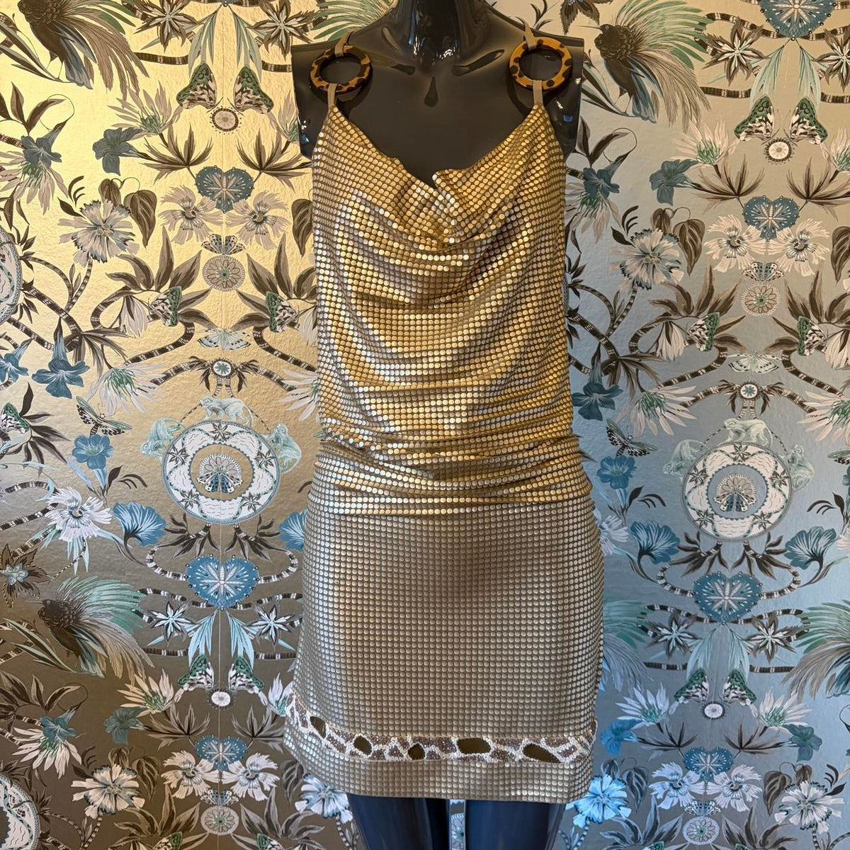 Vintage Cavalli Class Gold Embellished Mini Dress