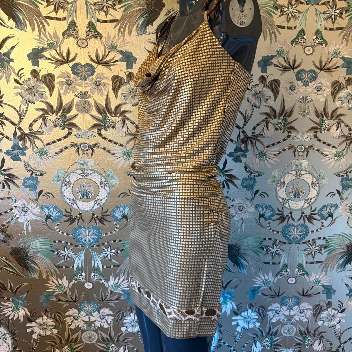 Vintage Cavalli Class Gold Embellished Mini Dress