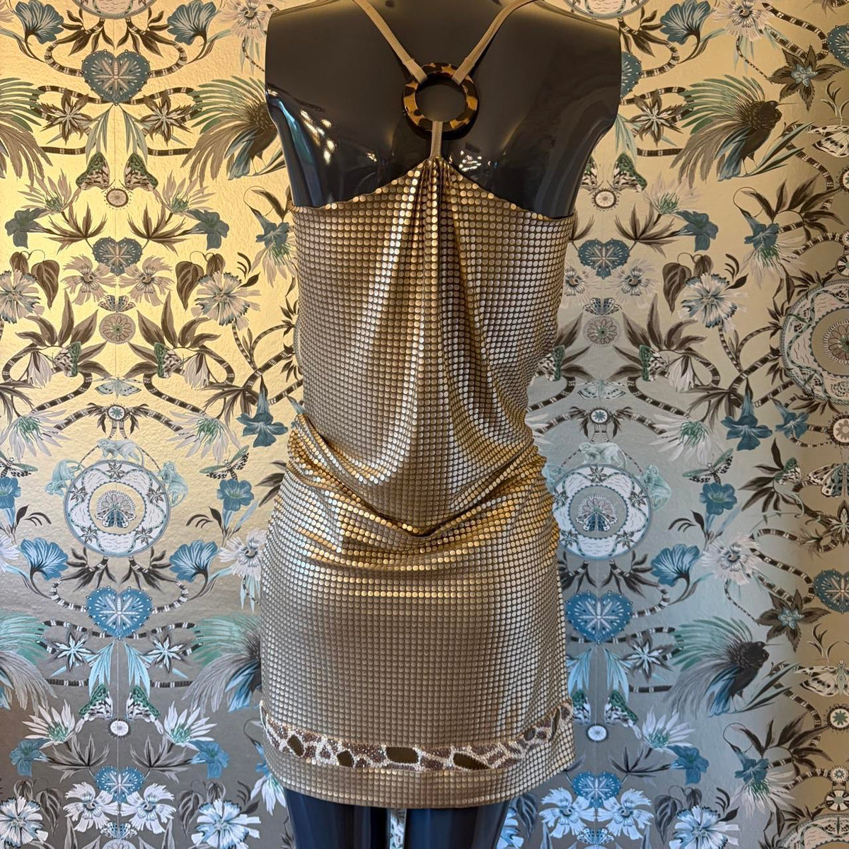 Vintage Cavalli Class Gold Embellished Mini Dress