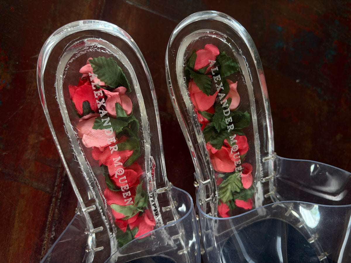 Alexander McQueen Rosebud Plexiglass Sample Heels