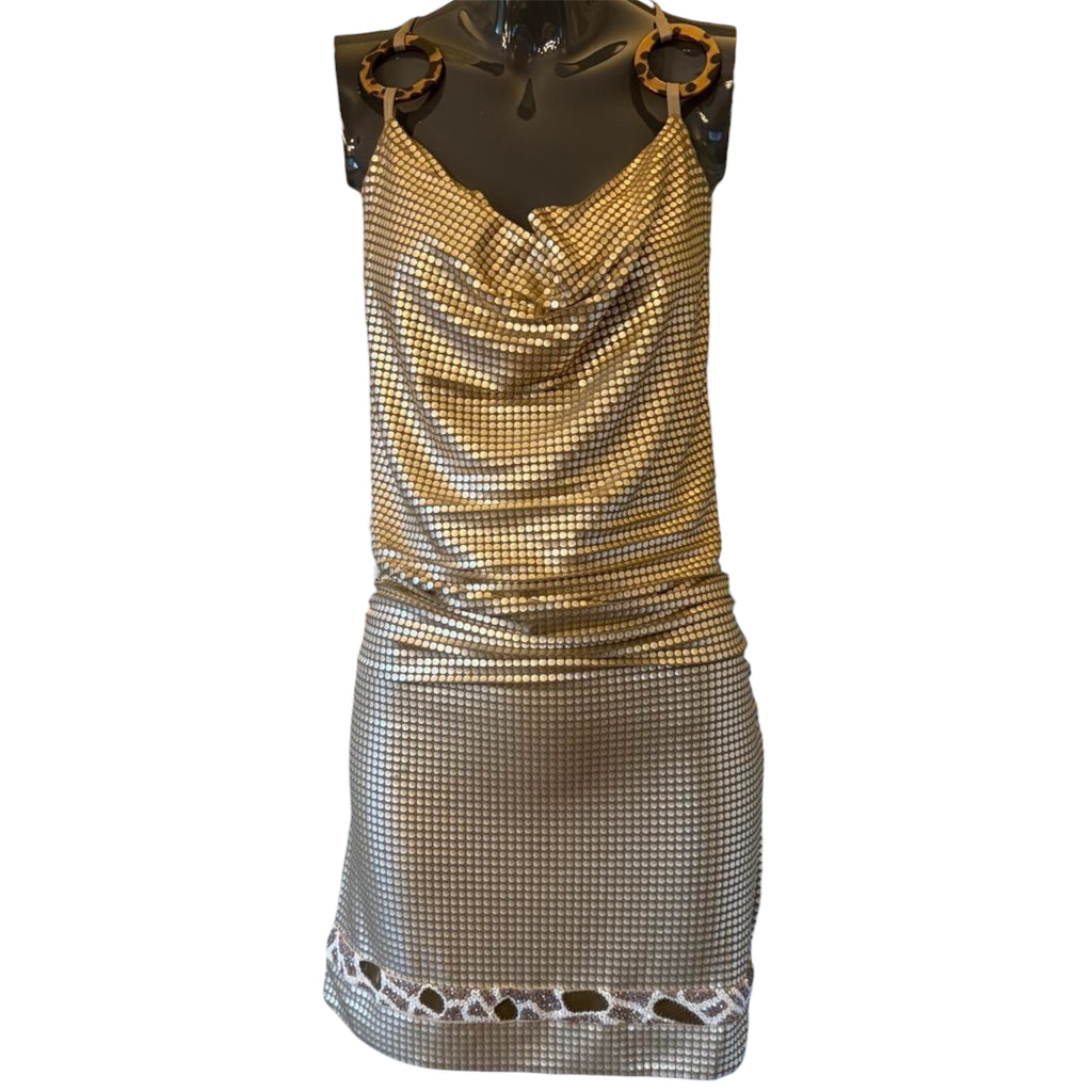 Vintage Cavalli Class Gold Embellished Mini Dress